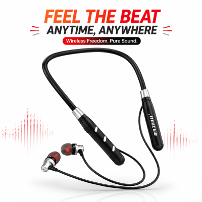 RECRSI RE-NY032 Wireless Sports Hanging Neck Earphone – Stereo Bluetooth Headset with Ergonomic Neckband Design & High-Quality Sound